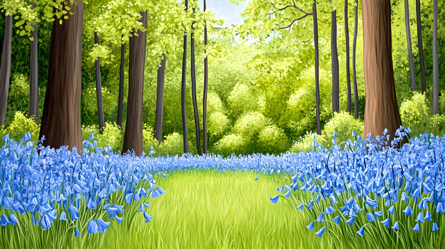 Vibrant Spring Forest Scene With Bluebells