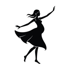 Vibrant Expectant Mom Silhouette Dancing Joyfully with Isolated Line Art
