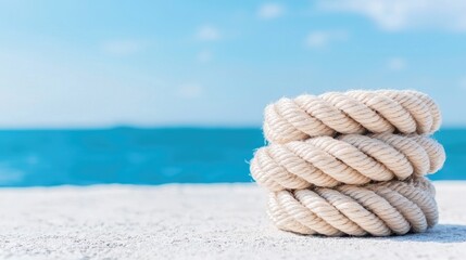Fototapeta premium Coastal rope stack, beach scene, summer vacation