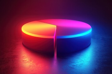 Fototapeta premium Vibrant 3D Pie Chart with Neon Gradient Lighting on Textured Background