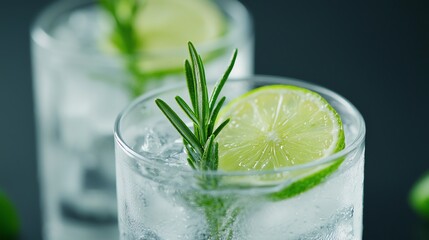 Fototapeta premium Botanical gin cocktails, rosemary, basil, lavender-infused drinks, calming green hues