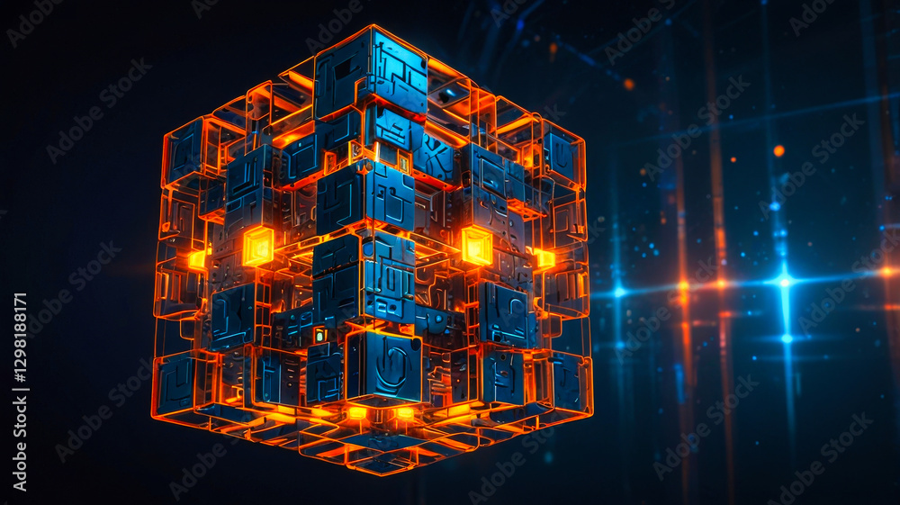 Wall mural an abstract futuristic, abstract technology 3d cubes structure, with intricate circuit patterns on t