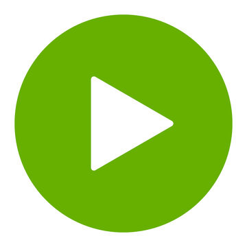Play button icon. Green play symbol on white background. Flat illustration element