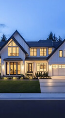 Night View Modern Farmhouse Illustration