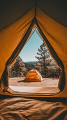 Sunrise Campsite View from Tent Illustration