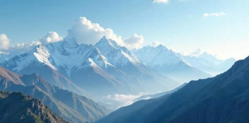 Obraz premium soft white clouds drift lazily over mountain peaks, sky, mountains