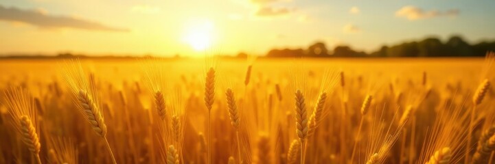 Fototapeta premium Warm sunlight casts a golden glow over the ripened wheat field, field, wheat