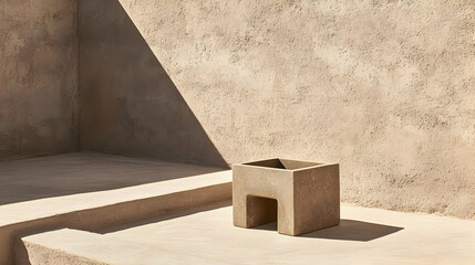 Beige Concrete Planter Minimalist Architectural Illustration