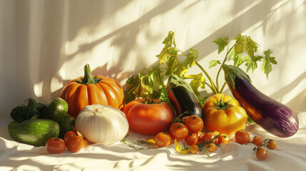 styled composition of freshly harvested organic vegetables