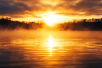 Obraz premium soft golden sun reflection with misty glow
