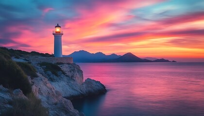 Lighthouse Sunset Cliffs Seascape
