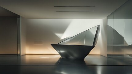 Modern Architectural Structure with Glass Panel in Lit Minimalist Space