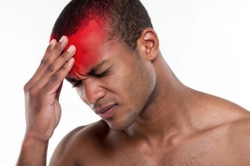Obraz premium A Portrait of Struggle: A Man Experiencing Emotional Pain with a Red Mark on His Forehead
