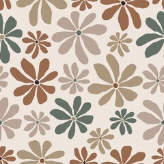 Retro modern brown flowers seamless pattern, groovy wallpapers, matisse paper art