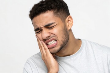 Obraz premium Facial Expression of Discomfort in a Young Man with a Pained Look on His Face