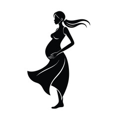 Chic mother to be standing with a soft elegant posture silhouette