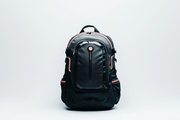 Naklejka premium Stylish black backpack with modern design showcased against a plain background