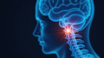 Vagus Nerve Stimulation. Head of person with highlighted brain and highlighted highlighted highlighted in brain