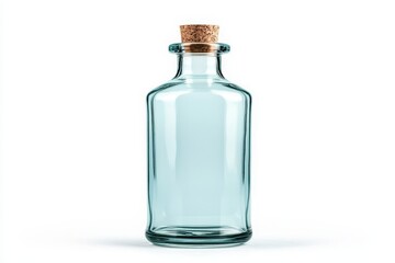 Elegant glass bottle with cork stopper on a white background in a minimalist setting perfect for home decor