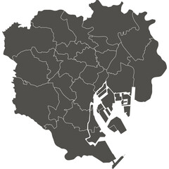 イラスト素材：日本地図　東京都23区ベクターイラストマップ