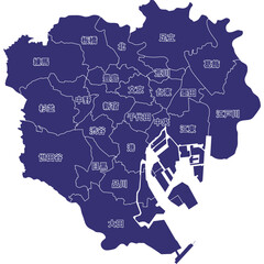 イラスト素材：日本地図　東京都23区ベクターイラストマップ