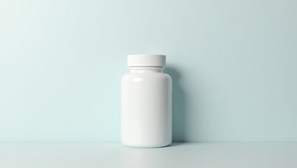 Testosterone. White pill bottle on pastel blue background, medicine co