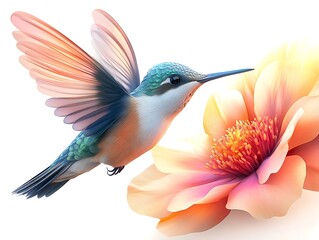 Hummingbird feeding on colorful flower nature scene close-up photography