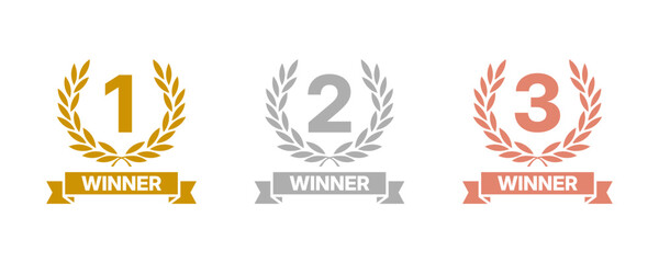 Award golden, silver, and bronze laurel wreaths with ribbons of First, second, and third winners.