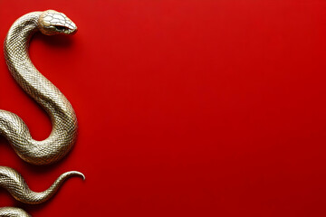 Fototapeta premium Golden Snake Illustration on Red