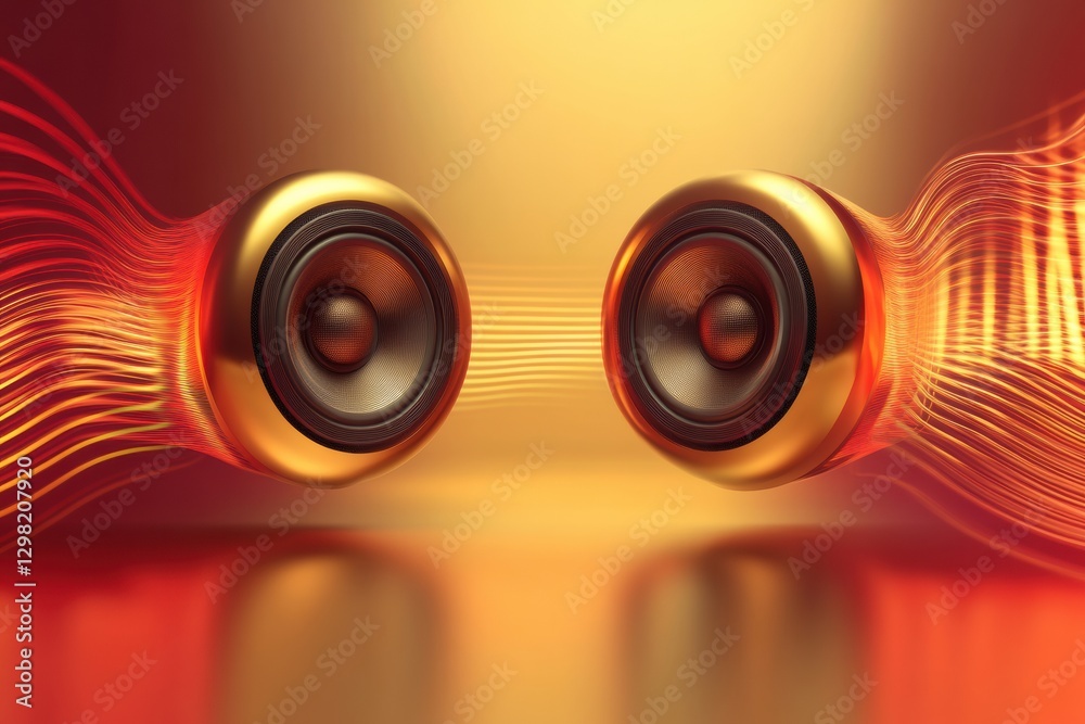 Aufkleber 3d speakers illuminate sound waves with vibrant light in a contemporary setting. generative ai
