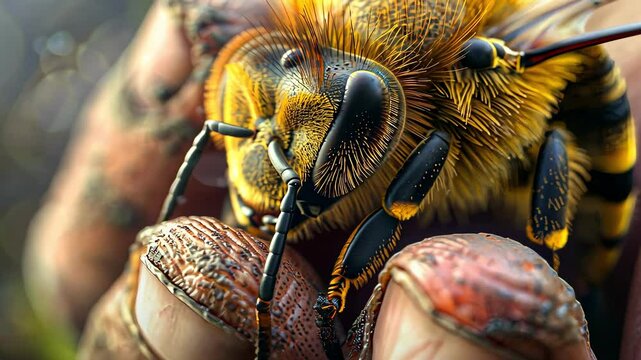 close-up of a bee sting on a man's hand