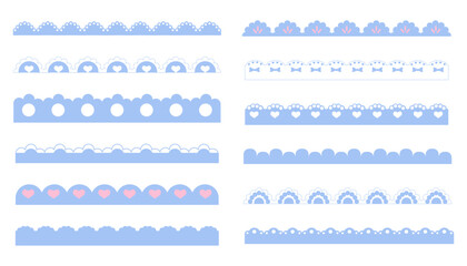 Scalloped border simple divider with cute heart and dots ornament edge cutout decoration isolated on white background. 