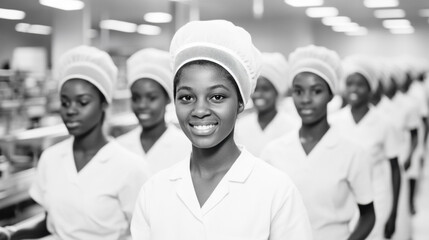 Vitamin Factory, A group of factory workers wearing sterile uniforms in a high-resolution image.