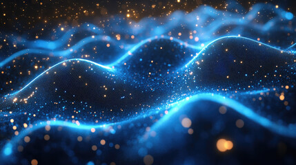 Obraz premium Abstract glowing particles waves in dark space