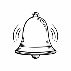 Vintage bell rings with dynamic sound waves. Classic black and white sketch captures movement and energy. Traditional illustration style for notification concept. Alert, reminder, announcement concept