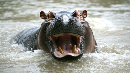 Fototapeta premium Angry Hippo in River