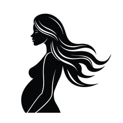 Elegant Pregnant Woman Silhouette with Flowing Hair in Side View