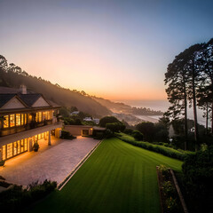 Sunset Coastal Mansion Illustration