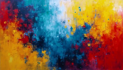 Vibrant Abstract Painting Red Yellow Blue Canvas Art