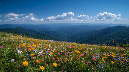 Fototapeta premium Mountaintop Wildflower Meadow Summer Landscape