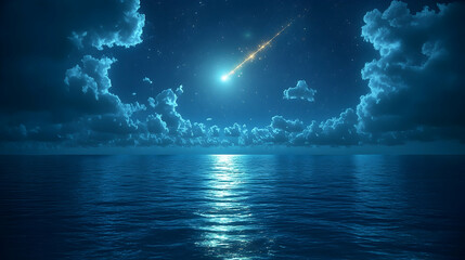 Fototapeta premium Night sky meteor over tranquil ocean