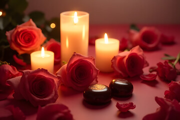 Fototapeta premium Romantic candlelight festival intimate setting decorative arrangement soft lighting serenity love concept