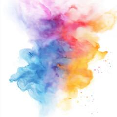 A soft and airy mist of blended watercolor hues, diffusing gently into the white background like a delicate breath of vibrant colors 