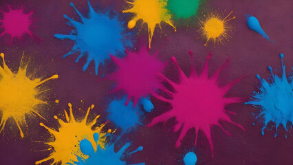 Bright splashes of colored powder create a vibrant and festive scene, celebrating the joy and tradition of Holi festival in India