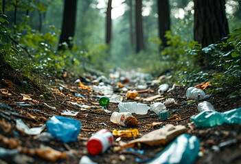 Pollution of the environment, garbage in the forest