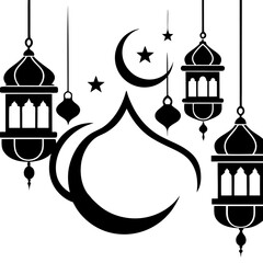 Stylish Black Silhouette Eid & Ramadan Artwork.