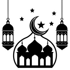 Intricate Arabic Calligraphy & Lanterns in a Minimalist Eid Design.