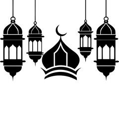 Stylish Black Silhouette Eid & Ramadan Artwork.