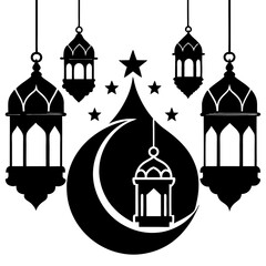 Stylish Black Silhouette Eid & Ramadan Artwork.