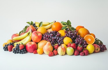 Colorful fruit assortment, studio shot, white background, healthy eating